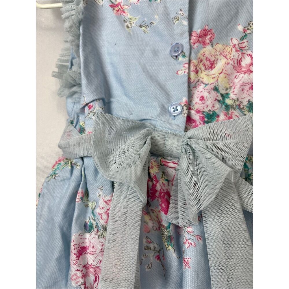 Mila and Emma blue party dress with pink flowers and mesh accents size 2T - Picture 9 of 14
